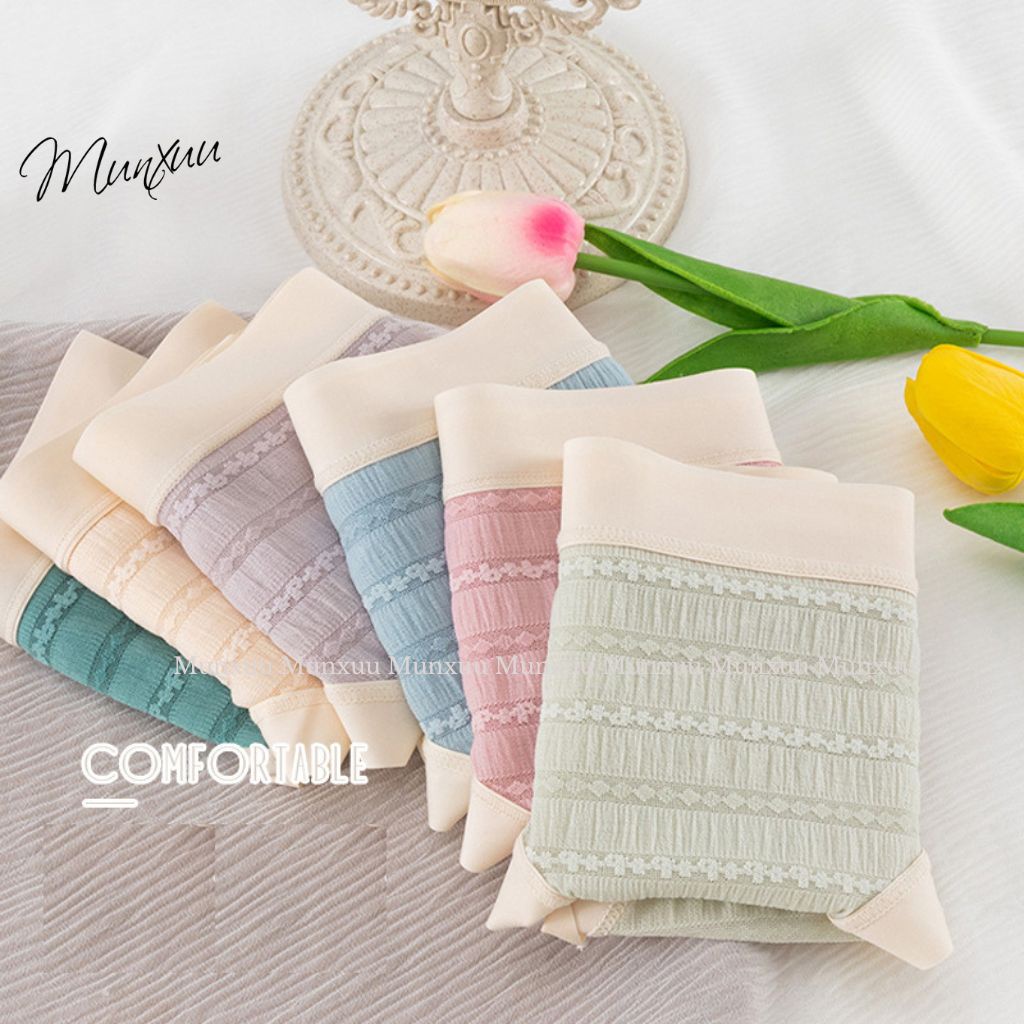 Quần lót nữ vải ren gấm phối viền su mát lạnh, tông màu ngọt ngào - MUNXUU QC128