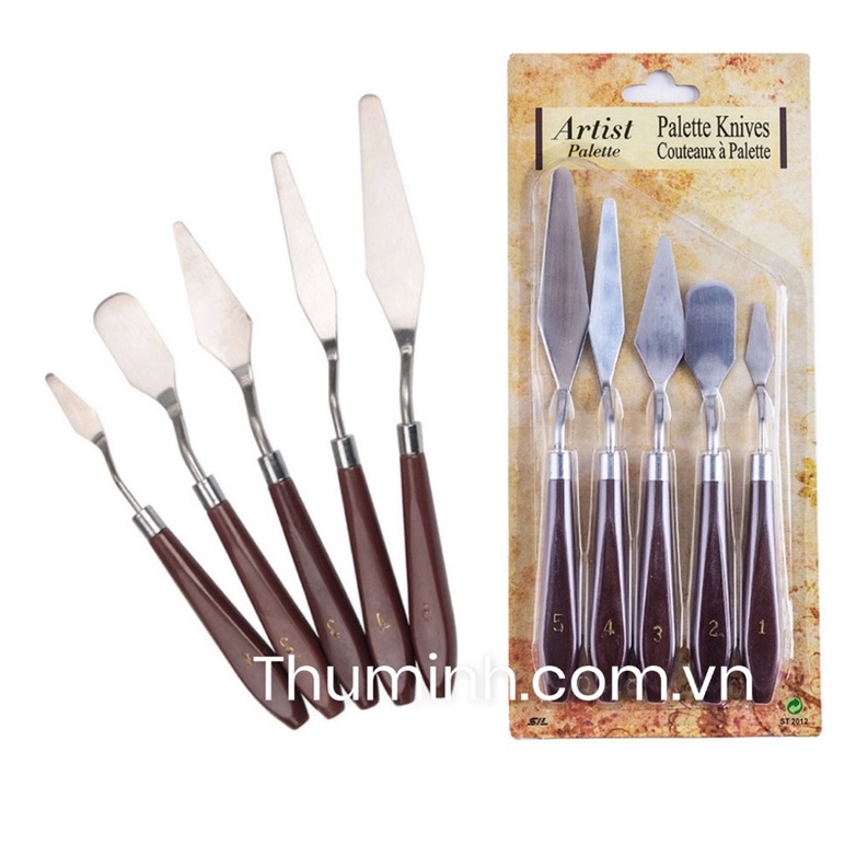 Bộ 5 Dao Chà Láng Bánh Kem Bằng Thép Không Gỉ Cán Gỗ
