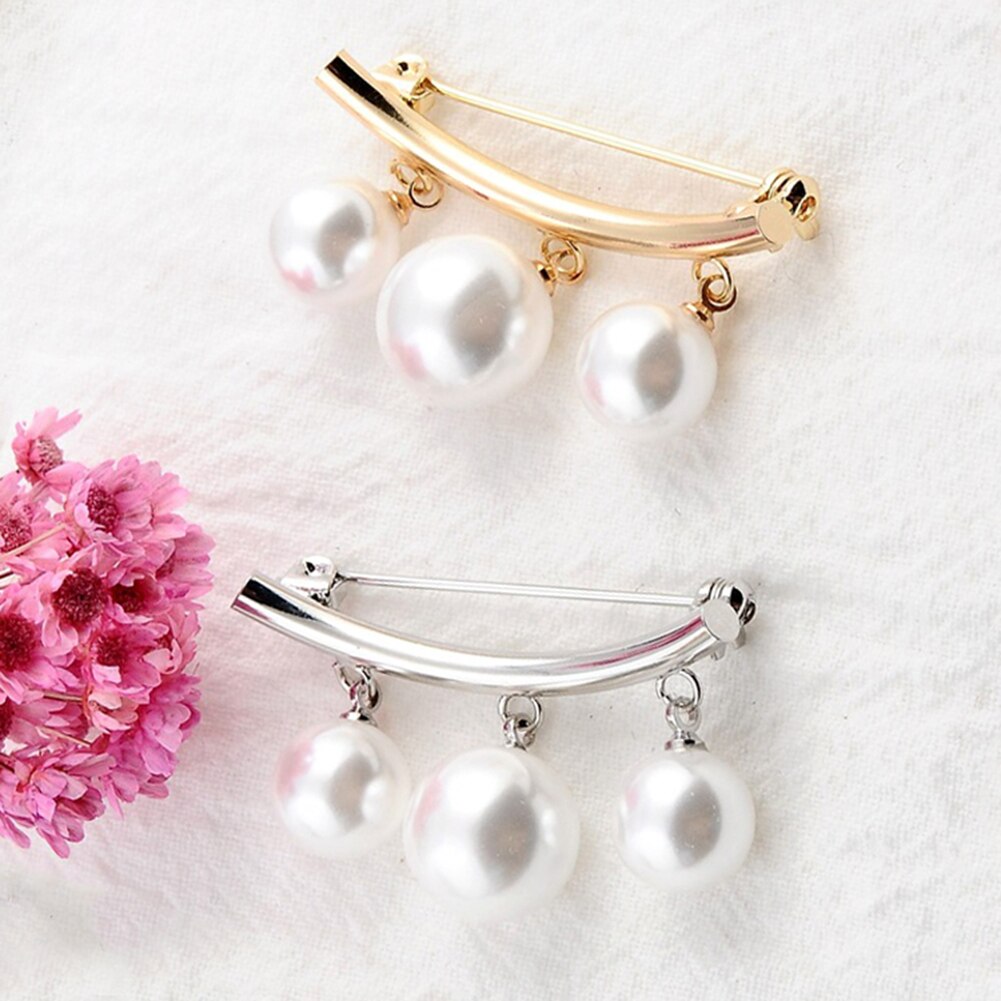 Fashion White Pearl Dangle Beads Brooch Collar Clips Clip Lapel Brooch Pin Alloy Simple Brooches For Women Jewelry Accessories