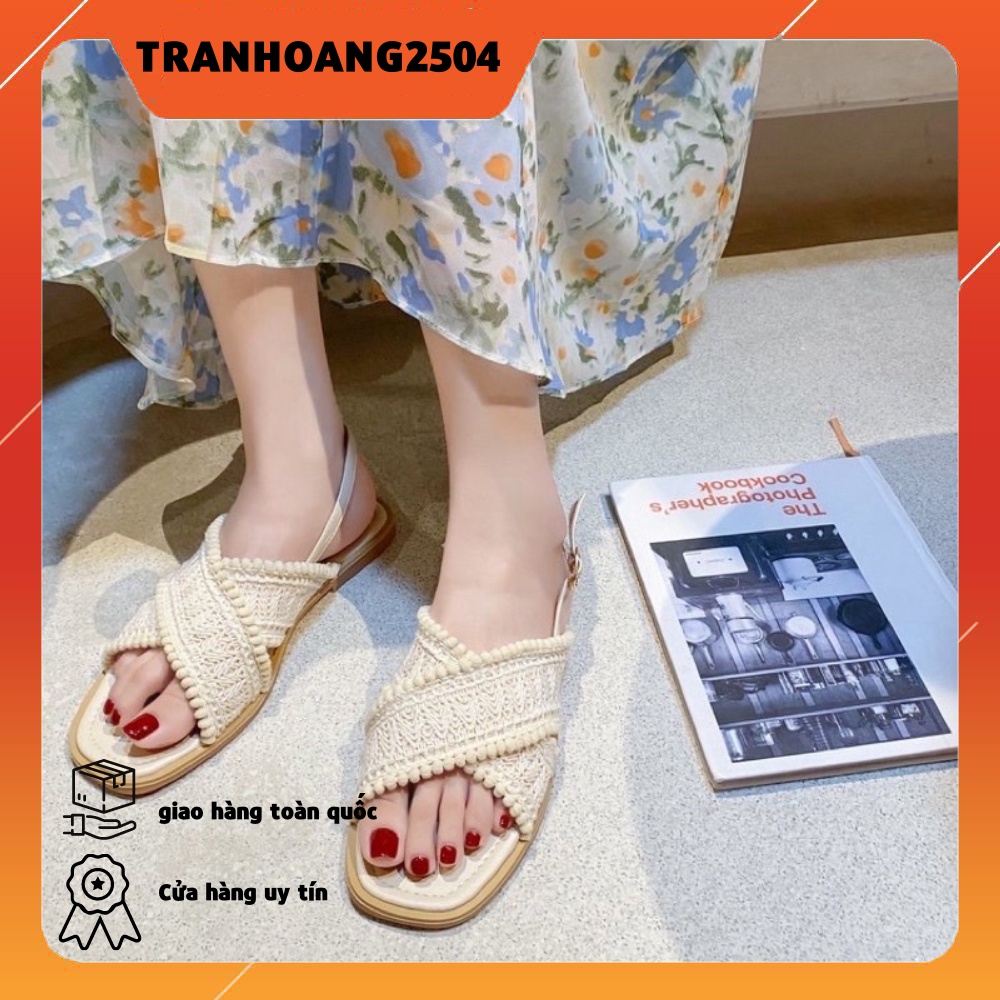 Xăng Đan Đế Bằng Hở Ngón Quai Chéo Xinh Xắn Dành Cho Nữ
