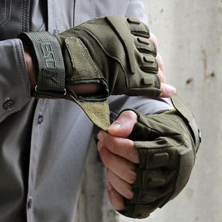 Găng Tay Xe Máy BlackHawk Hở Ngón Màu Xanh Lính