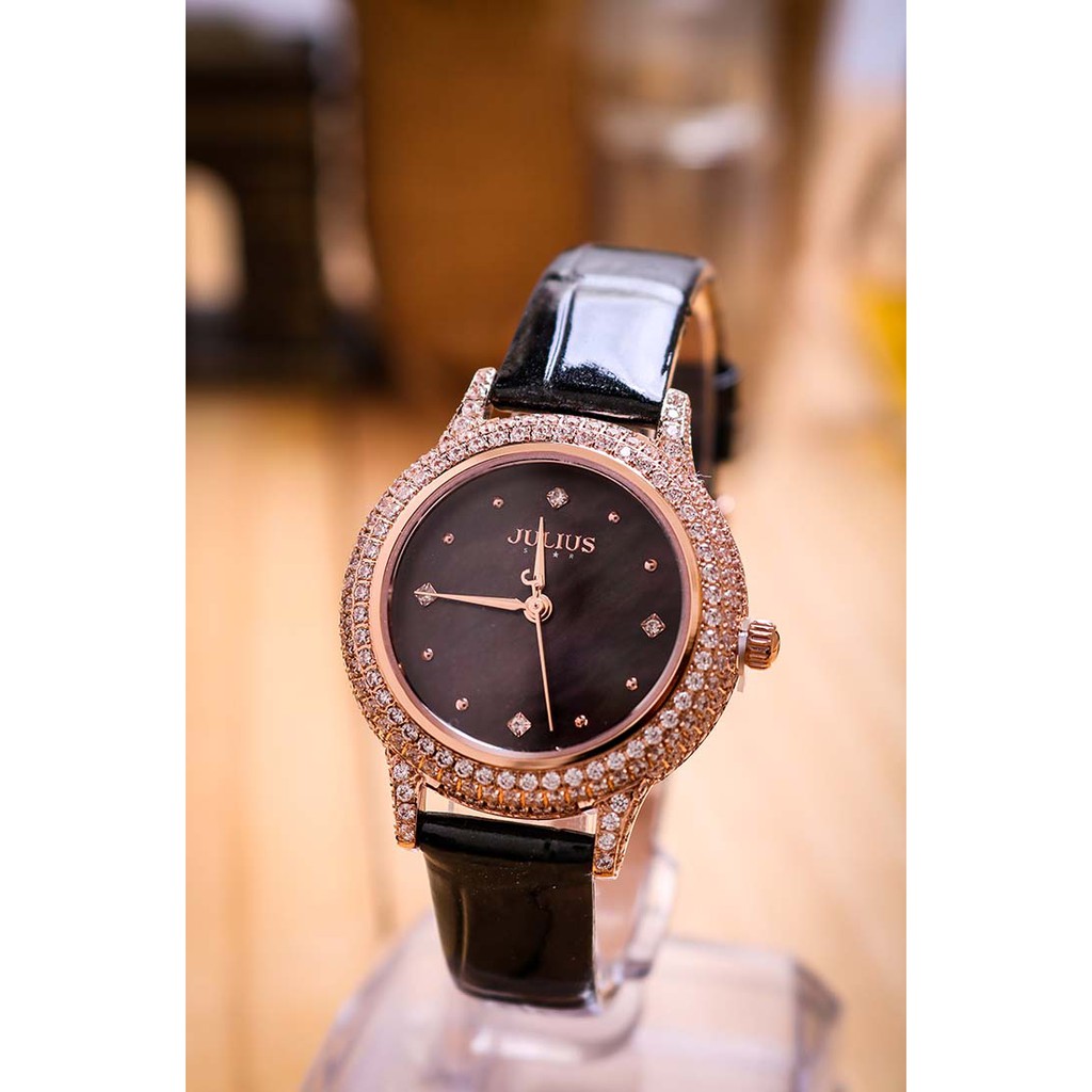 Đồng hồ nữ JS-044C kính Sapphire Julius Hàn Quốc dây da (Đen)
