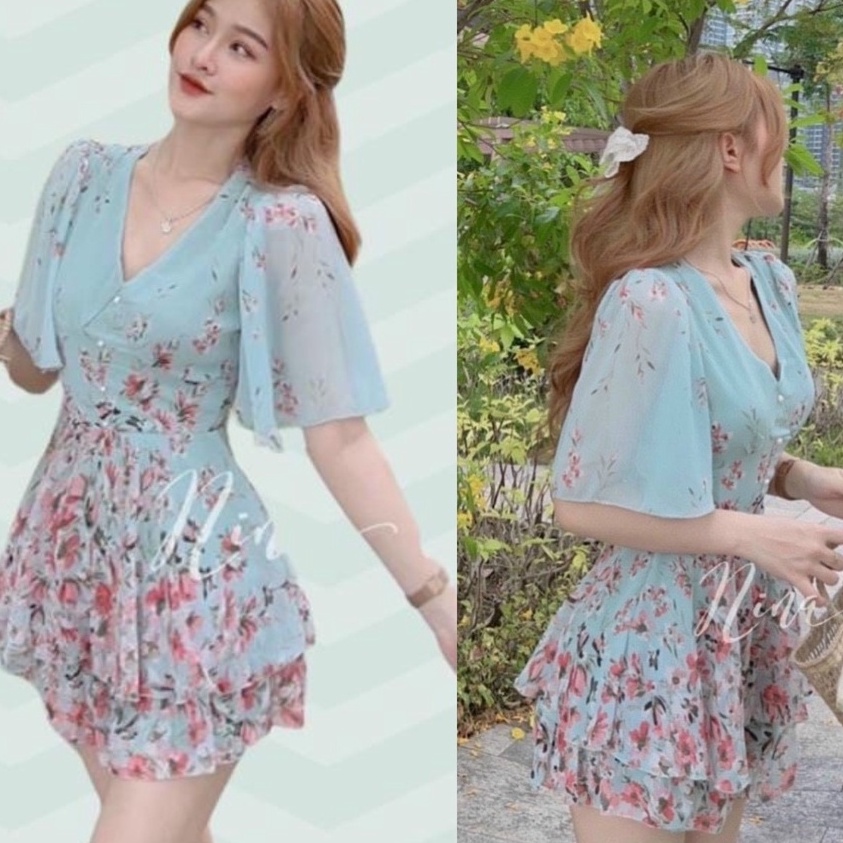 Set bộ váy, đầm, jumpsuit jum chiffon voan hoa nhí cổ v nữ ngắn đi chơi sang chảnh TT01150 - SAVVY Dress