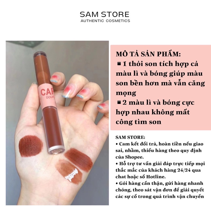 Son 2 đầu dạng kem lì và bóng giúp môi căng mọng không lộ vân môi màu siêu đẹp