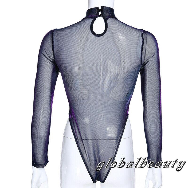 Bodysuit dài tay phối lưới xuyên thấu phong cách quyến rũ dành cho nữ