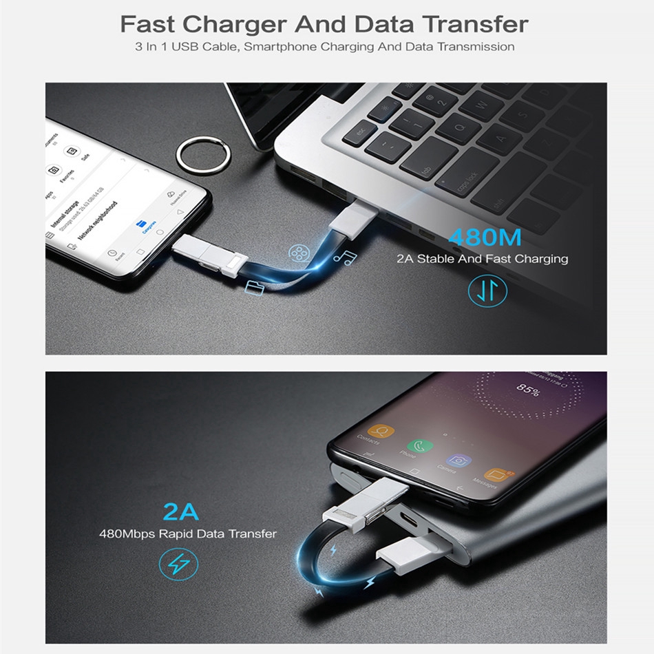 Móc khóa cáp USB Type C / Micro USB / 3 trong 1 mini