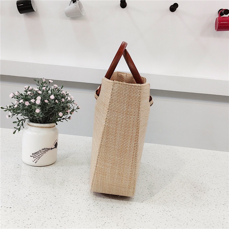 Túi xách IELGY đeo vai bằng rơm tay cầm bằng gỗ đơn giản phiên bản hàn quốc mới cho nữ