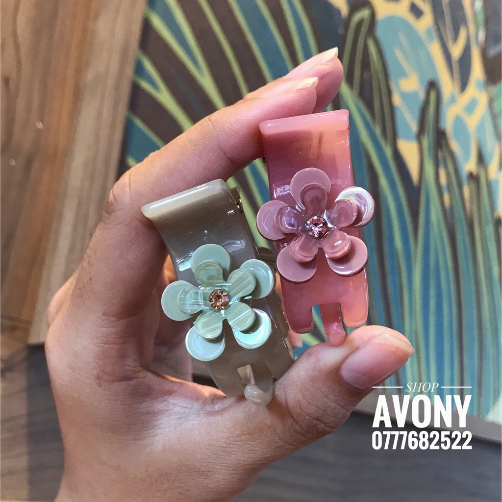 Kẹp càng cua 3 răng meka gắn hoa cánh tròn 2 lớp - Hoa nổi