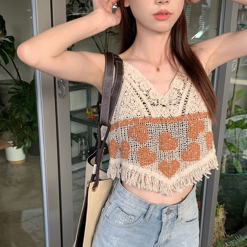 Áo Hai Dây Cổ Chữ V Thêu Họa Tiết Xinh Xắn Theo Phong Cách Retro Dành Cho Nữ