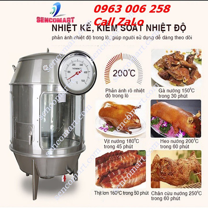 Lu quay gà vịt phi 90  - TK  090 - Thiết  kế INOX 2 lớp