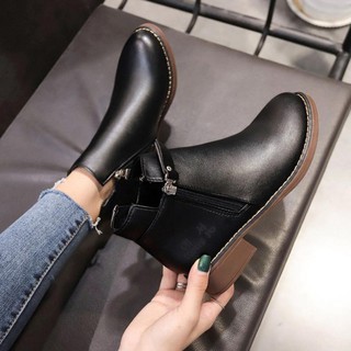 BOOTS NỮ DA LÌ KÉO KHOÁ, BỐT ĐẾ BẰNG CỔ LỬNG -G298 hàng Quảng Châu