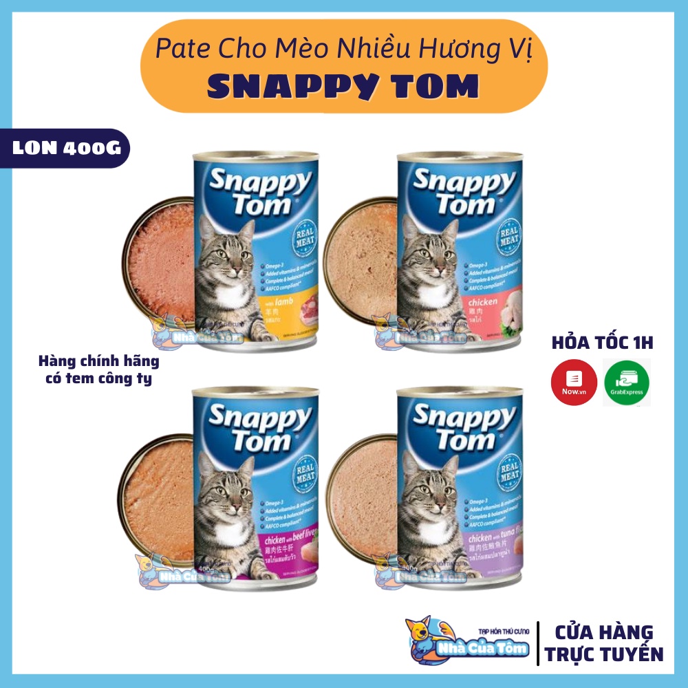[Lon 400g] Pate Mèo Dạng Lon Snappy Tom - Nhiều Hương Vị Thơm Ngon Cho Mèo Kén Ăn