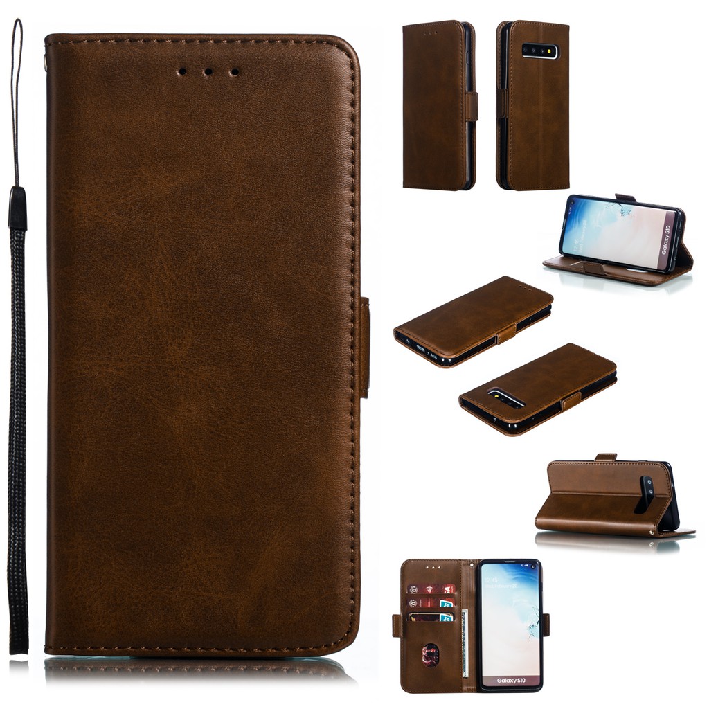 Ốp lưng nắp gập da màu trơn cho điện thoại Samsung S10/S10 Plus/S10e | BigBuy360 - bigbuy360.vn