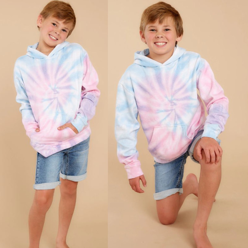 Áo Hoodie Nhuộm Màu Loang Tay Dài Dáng Rộng Thời Trang Xuân Thu Cho Bé Trai Và Gái