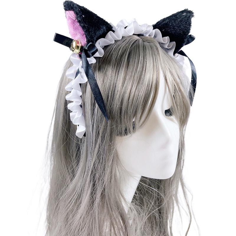 Băng Đô Tai Mèo Màu Trắng Đen Đơn Giản Ngọt Ngào Cho Nữ