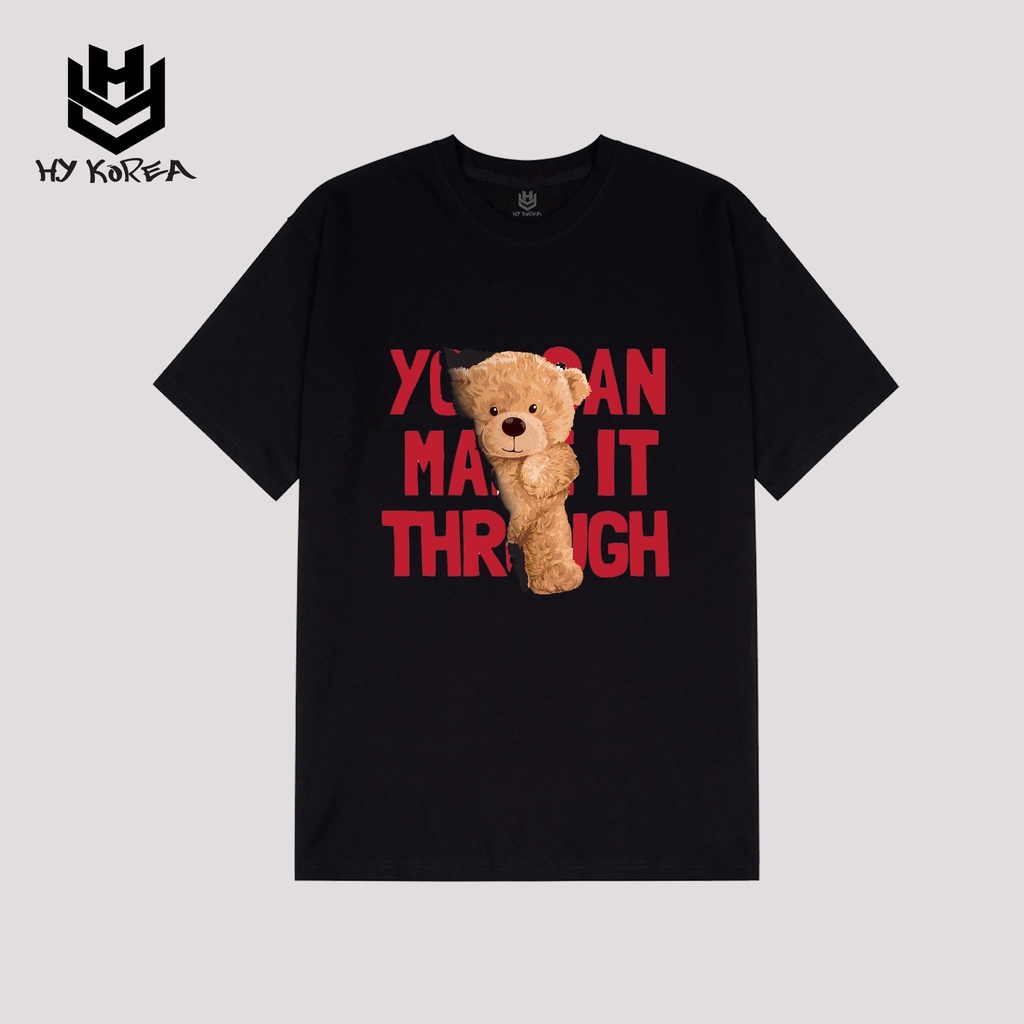 Áo Thun Tay Lỡ HY Korea In Hình Gấu Xuyên Chữ Form Rộng 10.