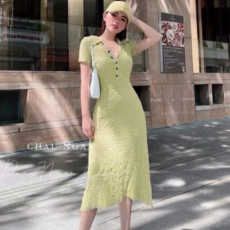 [ 𝐅𝐑𝐄𝐄 𝐒𝐇𝐈𝐏 ] Váy Body Len Mongtoghi Xòe Đuôi Cá Cúc Ngực Dáng Dài