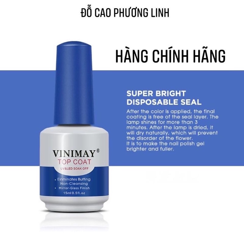 Top Coat Vinimay chính hãng - top phủ bóng chuyên dụng cho dân làm móng
