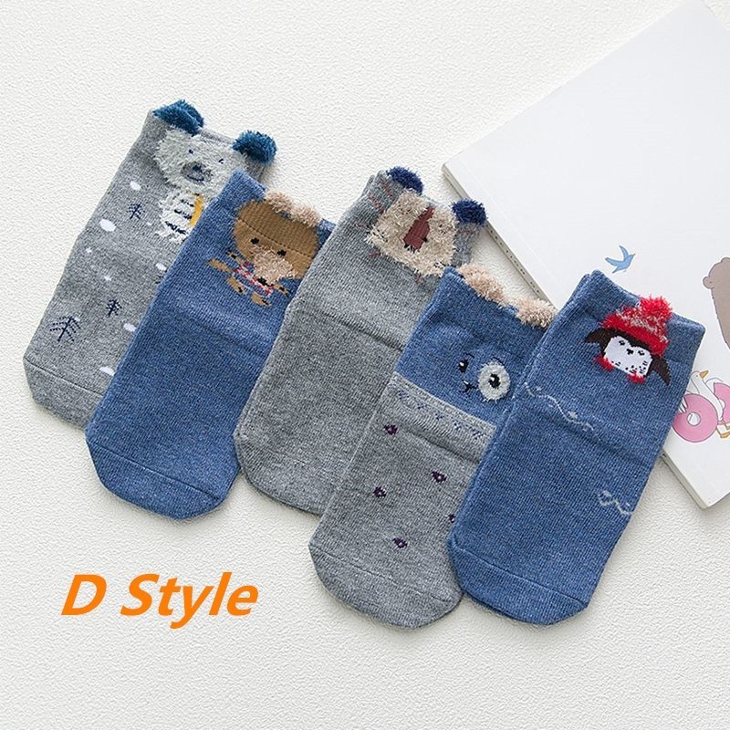 5 Pair Baby Boys Girls Infant Winter Cotton Cartoon Socks Warm Anti Slip Floor Socks Leg Warmer