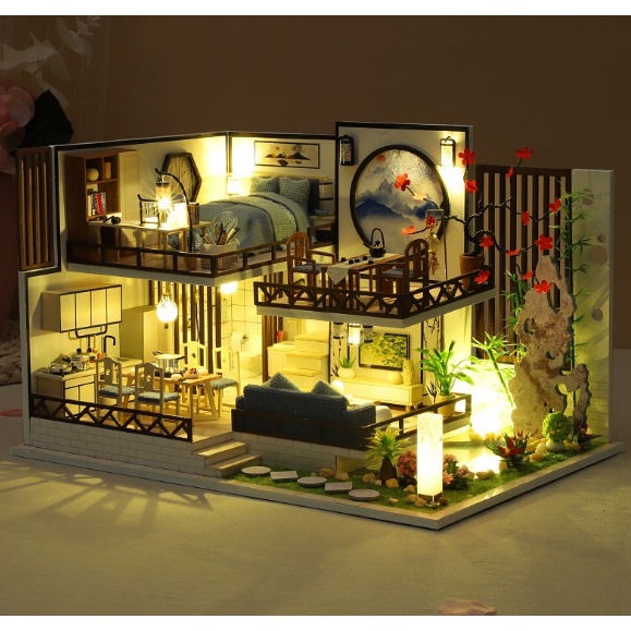 Bộ Đồ Chơi Thủ Công Lắp Ghép Ngôi Nhà Gỗ Mơ Ước DIY - Tạng Keo Sữa + Mica