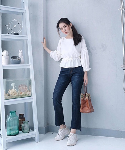 Quần loe ngố trơn lai lệch siêu xinh
