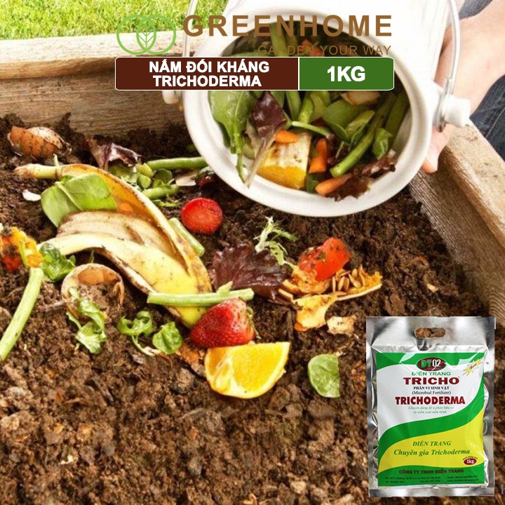 Phân vi sinh vật Trichoderma Greenhome, bao 1kg ủ phân, ủ rác, đậu tương, tưới gốc