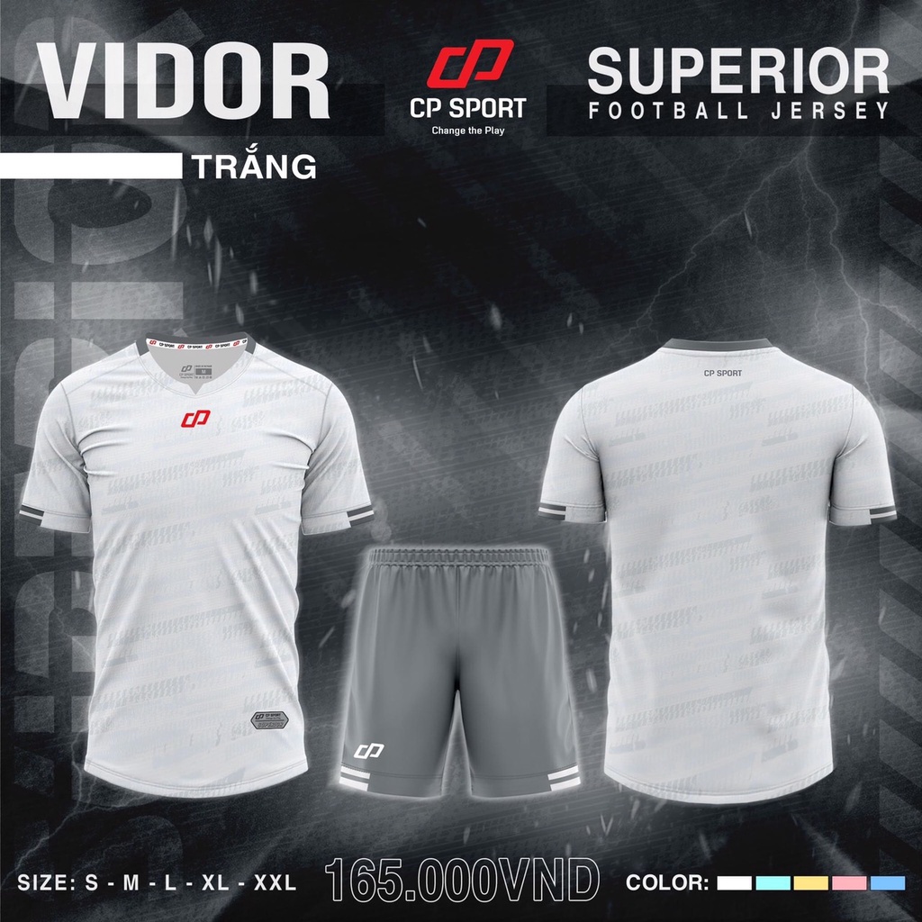 Quần áo thể thao CP VIDOR màu trắng CÓ IN tên số
