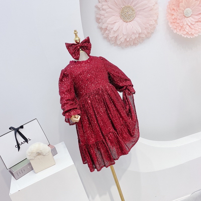 Váy kim tuyến lót lông cao cấp bé gái