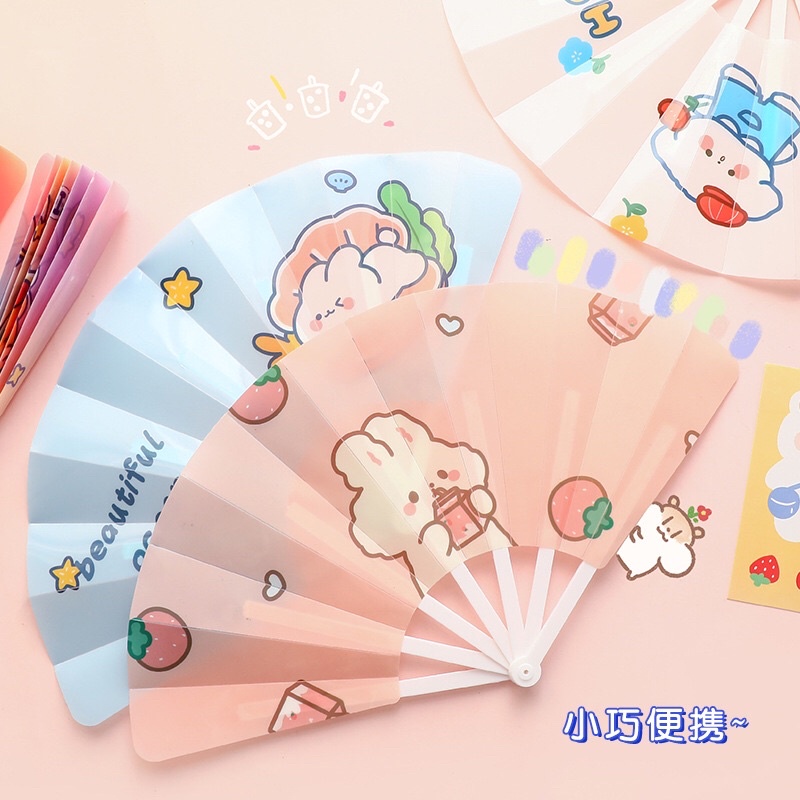 Quạt nhựa cầm tay mini siêu cute dễ thương hình thỏ hồng