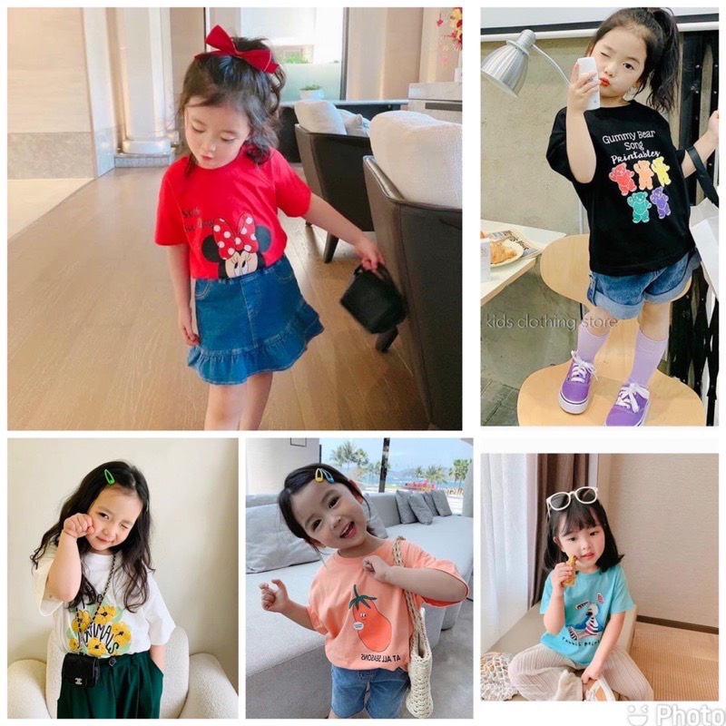 Áo thun bé gái tay phối thun cotton SG loại 1 form rộng siêu dễ thương từ 09-28kg