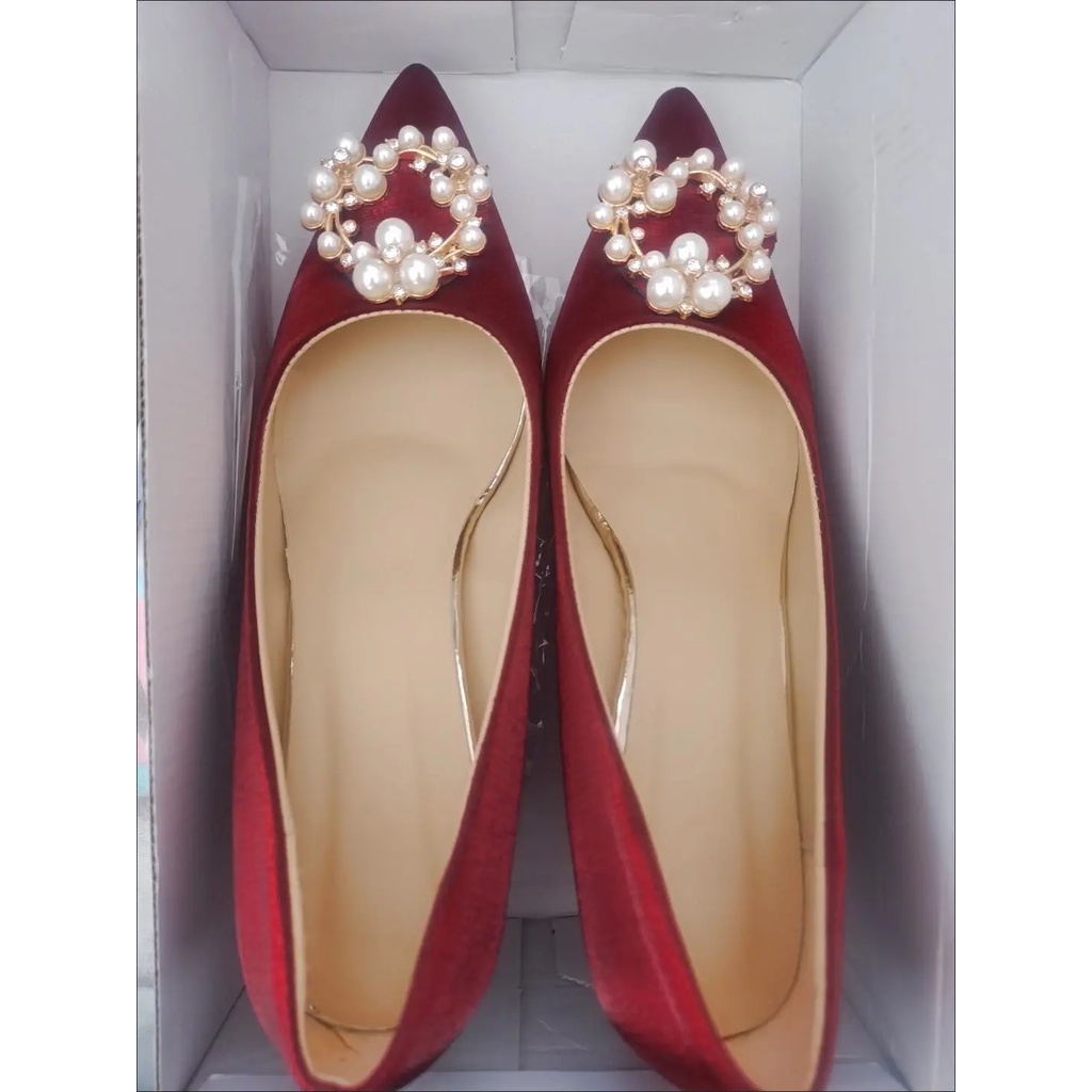 Giày Cao Gót Mũi Nhọn Đính Ngọc Trai Thời Trang Xuân Thu Mẫu 2020 Cho Nữ