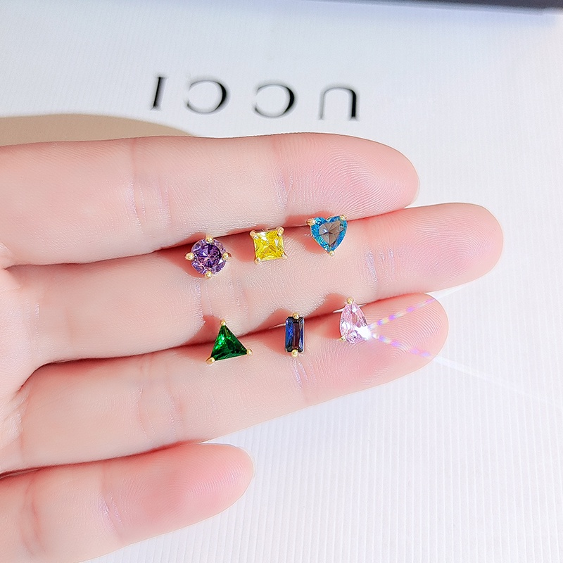 [Jiudoulan] Bộ Ba Bông Tai Đính Đá Nhiều Màu Sắc Cỡ Nhỏ Phong Cách Hàn Quốc Dành Cho Nữ