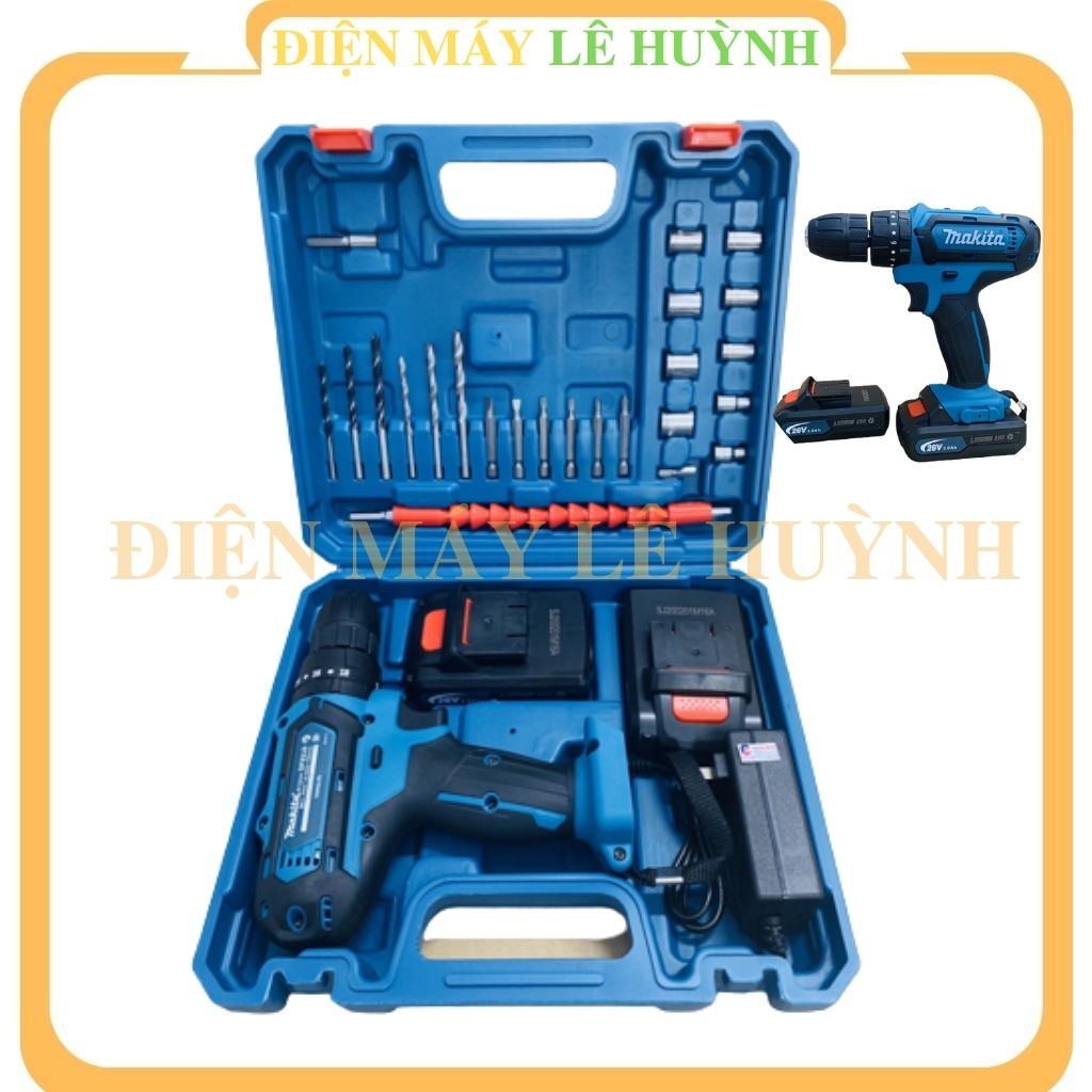Máy khoan pin bắt bulong bắn siết ốc vít cầm tay Makita 26V chổi than mini đa chức năng- Tặng 24 Phụ Kiện