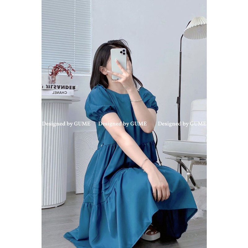 Đầm Bầu Công Sở - Váy Bầu GUME VÁY XANH CỔ VỊT BABY DOLL_GM043