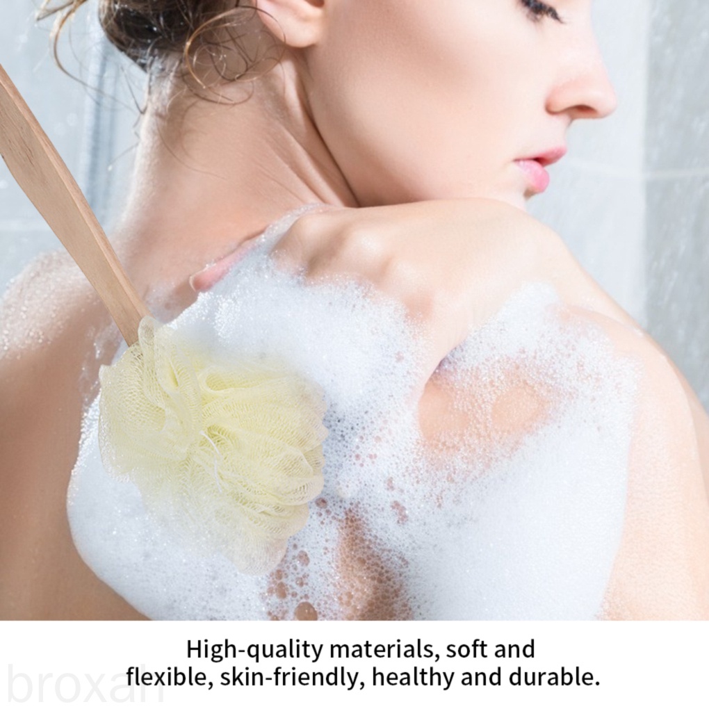 Back Scrubber Exfoliating Shower Body Brush Sponge Scrubbing Ball with Long Wooden Handle broxah