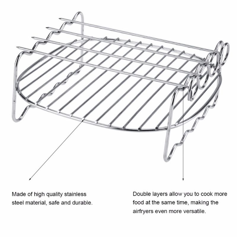 Vỉ nướng 2 tầng inox 304, kèm que xiên thịt