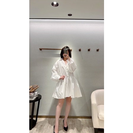 Đầm sơ mi xoè dài tay màu trắng hàng quảng châu cao cấp cho nữ váy sơmi babydoll đơn giản đẹp