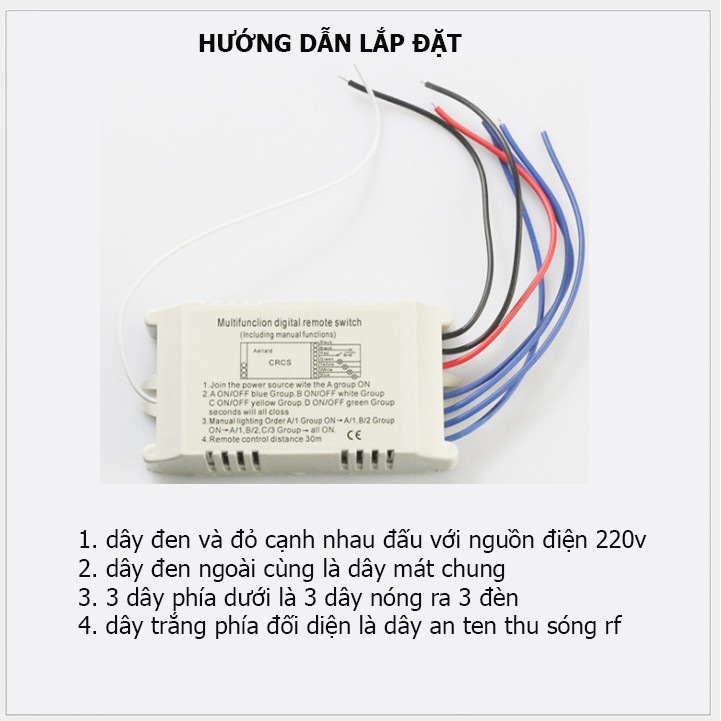 Bộ công tắc điều khiển từ xa rf 4 cổng (4 kênh 4 đèn) xuyên tường không dây PISION -  ông tắc bật tắt điện từ xa