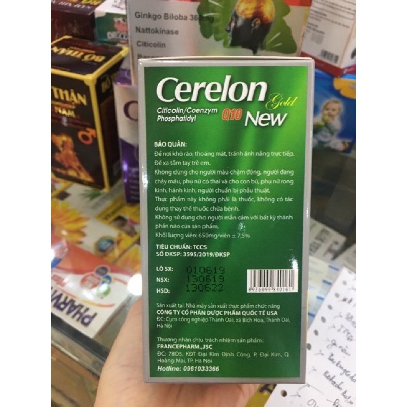Viên uống bổ não Cerelon gold Q10 new hộp 100v