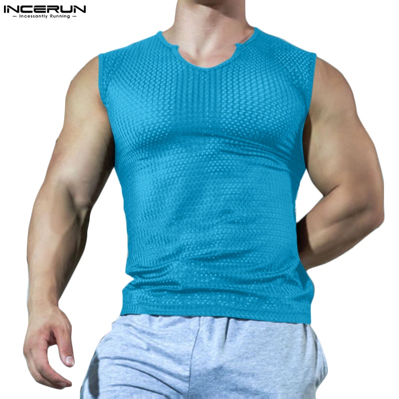 Áo ba lỗ INCERUN cổ chữ V màu trơn thời trang cho nam với 3 màu tùy chọn