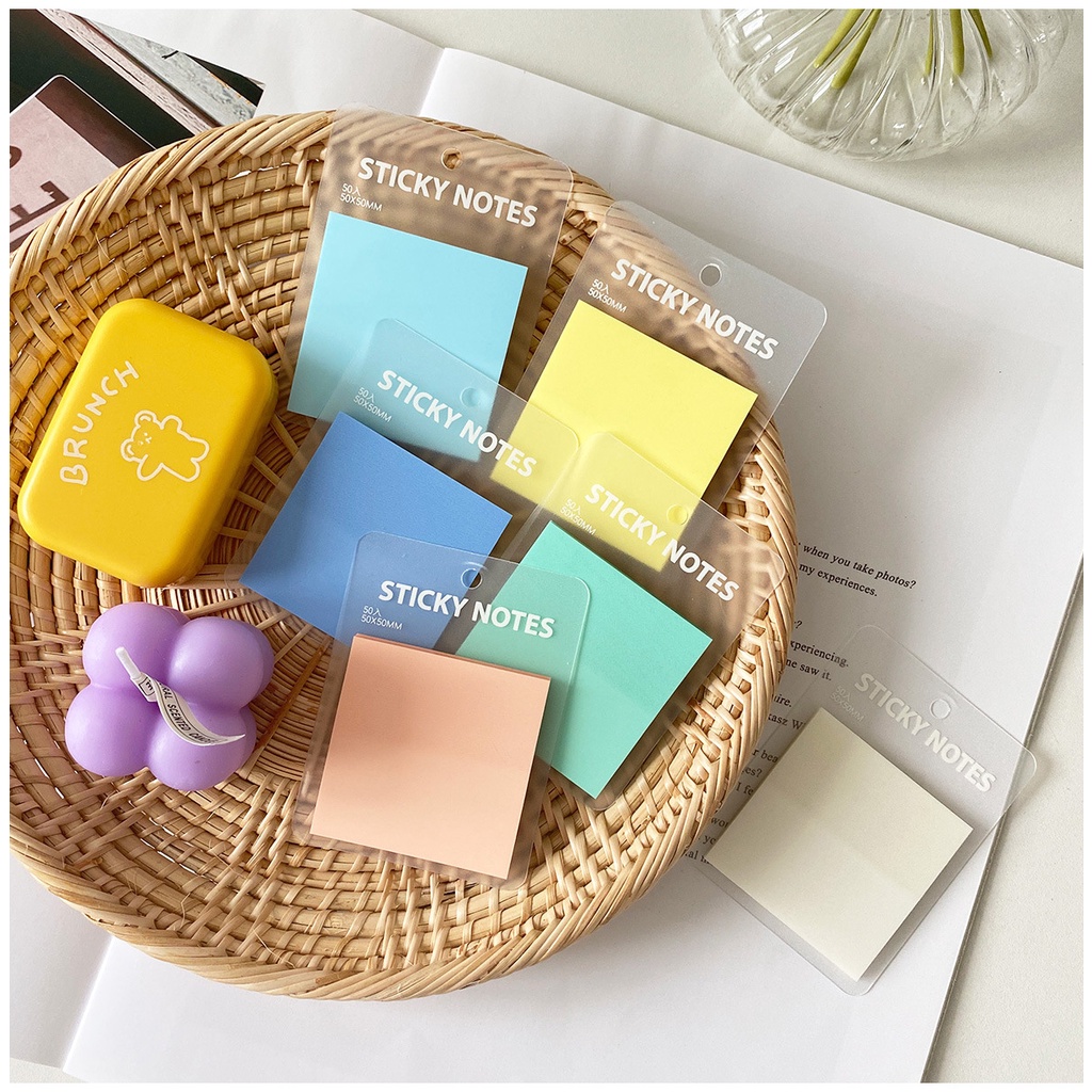 Set 50 Tờ Giấy Dán Ghi Chú Trong Suốt Màu Macaron Trong Suốt Chống Thấm Nước