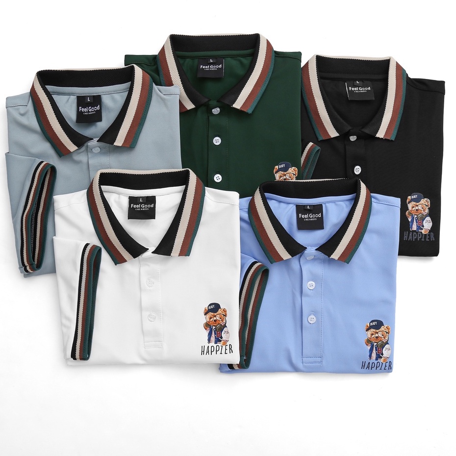 Áo thun Polo nam cổ bẻ STRIPE BEAR vải thun cá sấu xuất xịn, chuẩn form,sang trọng-lịch lãm - FEEL GOOD
