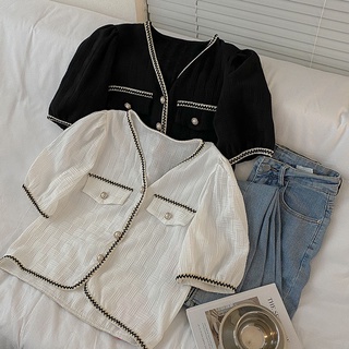Áo sơ mi nữ ngắn tay họa tiết caro vintage thời trang