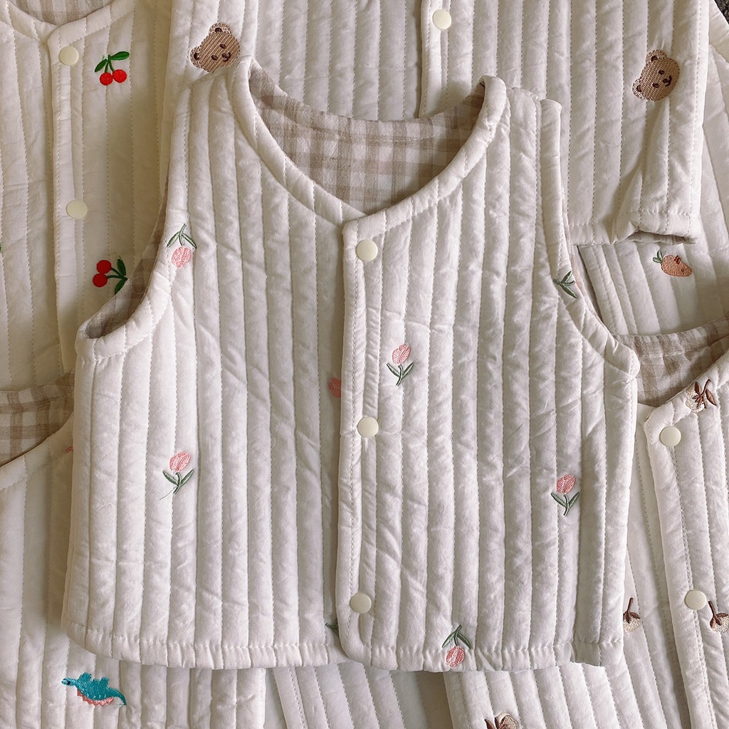 Áo Gile 2 mặt cotton trần bông siêu nhẹ họa tiết thêu xinh xắn Hàn Quốc