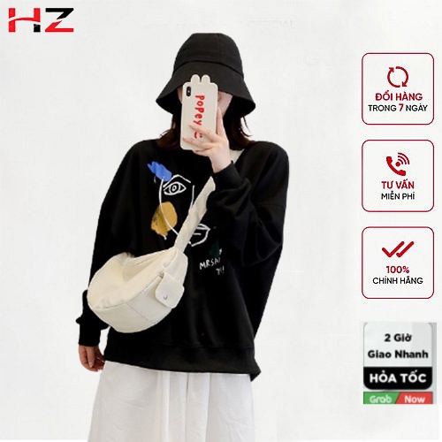 Túi vải túi tote đeo chéo bán nguyệt vải canvas phong cách unisex đựng sách vở đi học đi chơi