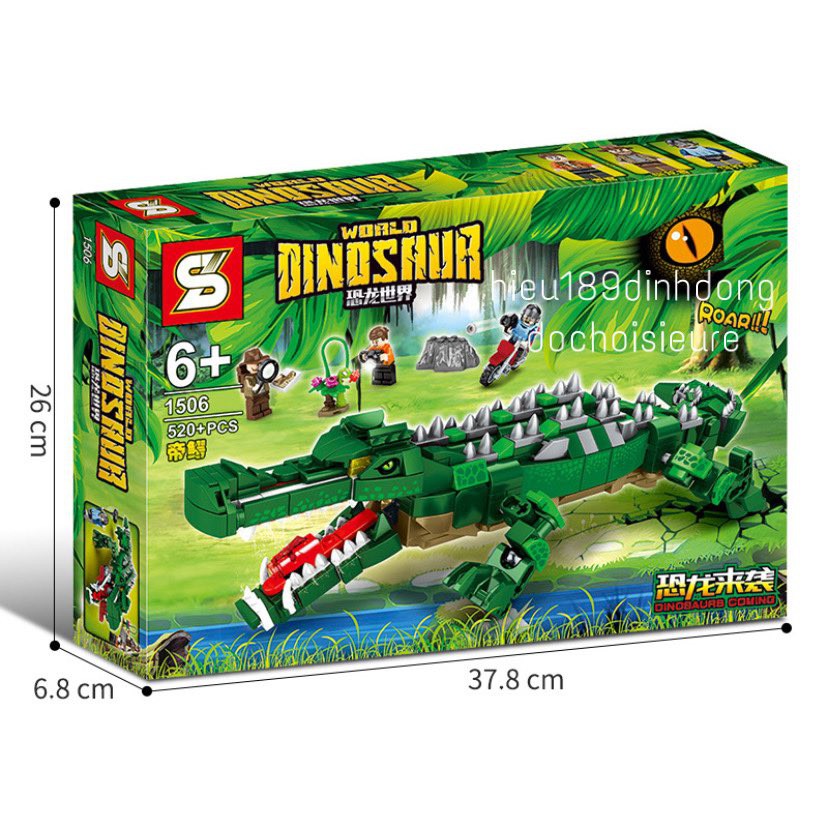 Lắp Ráp xếp hình non Lego Khủng Long Jurassic World Dinosaur sy1506 : Cá sấu chúa tiền sử cổ đại 520+ mảnh