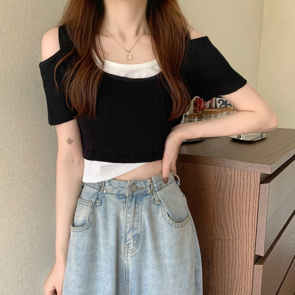 Áo Thun Tay Ngắn Giả Hai Lớp Phong Cách Thời Trang Mới Mùa Hè 2022