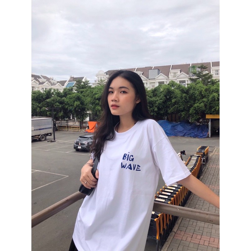 Áo thun oversize tay lỡ iFashion 100% cotton dáng unisex form rộng in chữ monterous wave H033