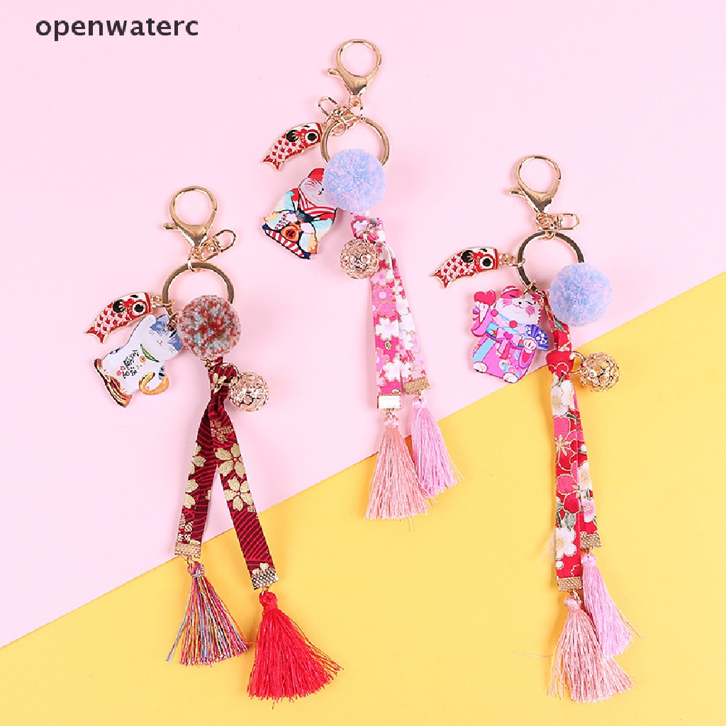 openwaterc 1Pc Cute Acrylic Maneki Neko Lucky Cat Sakura Keychain Key Chain Car Bag Pendent vn