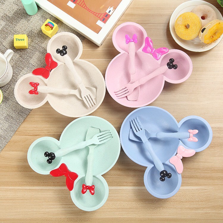 Tô ăn dặm kèm thìa và dĩa cho bé - micky